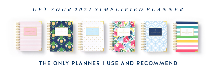 2021 Simplified Planners in Pink Pinstripe, Pineapple Crest, Gold Bee, Happy Floral, Blue Trellis, and Happy Stripe