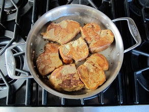 French toast baking on the second side.