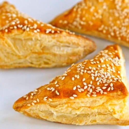 Cheese Bourekas - Recipe for savory Cheese Bourekas filled with creamy and salty feta cheese, kashkaval, & ricotta. Kosher, dairy.