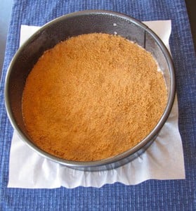 Graham cracker crust pressed into springform pan.