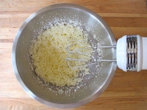 Butter and sugar creamed with a hand mixer.