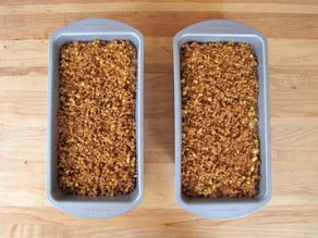 Streusel on two loaf pans.