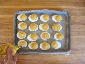 Filling hardboiled eggs.