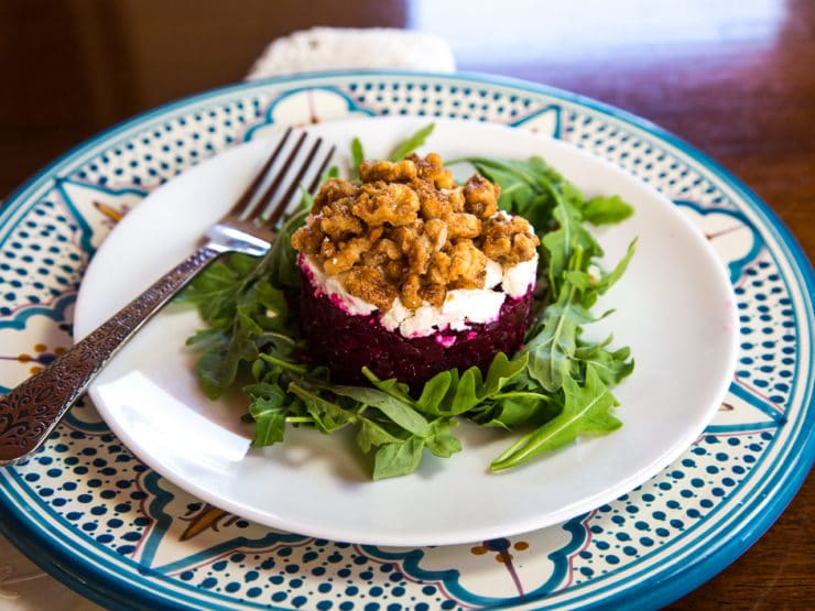 A vibrant and flavorful dish made with roasted beets, finely chopped and seasoned for a delicious appetizer