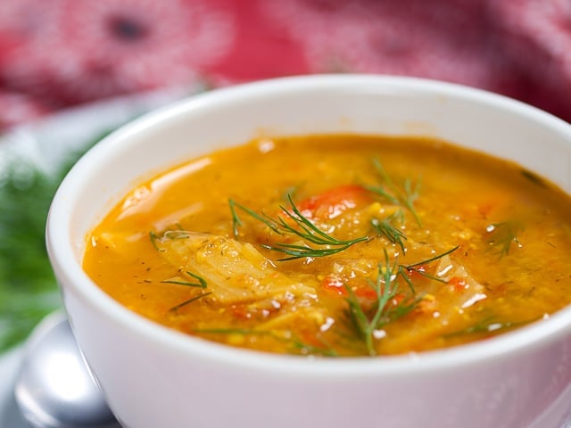 Fish Soup - Learn an exotic, colorful recipe for kosher fish soup from Levana Kirschenbaum. Pareve, Kosher for Passover.