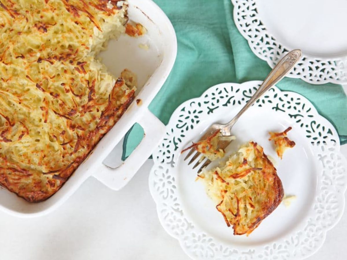 Passover Potato Kugel - Traditional Jewish Kugel with Potatoes, Onions and Eggs for the Passover Holiday.