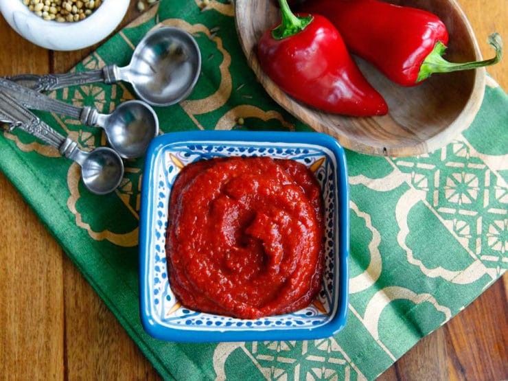 Bowl of Harissa, a spicy Middle Eastern chili garlic sauce