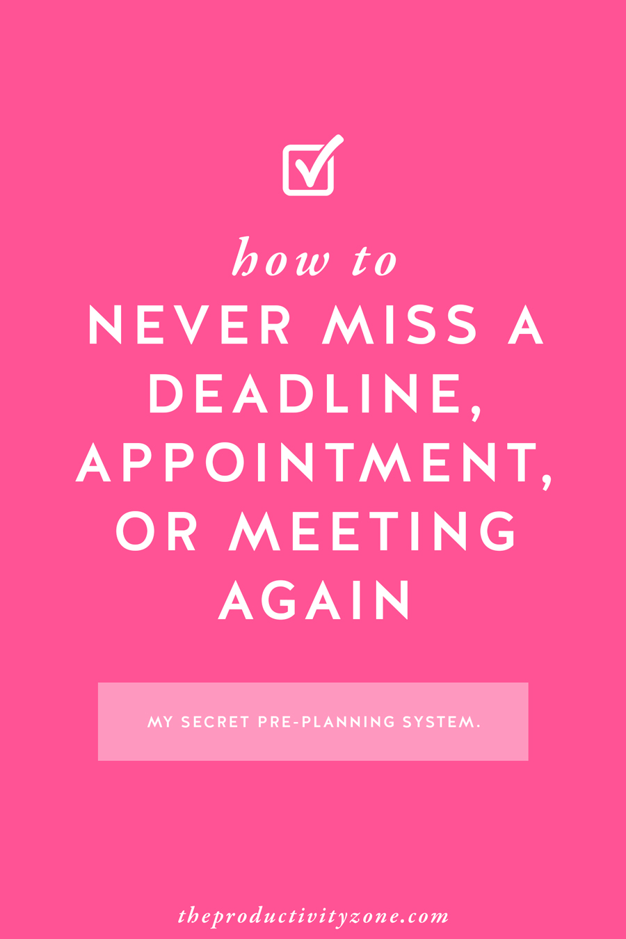 Learn the most important step people often skip and my secret pre-planning system so you never miss a deadline, appointment, or meeting again on The Productivity Zone!!