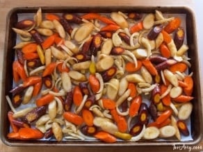 Spicy Roasted Carrots and Fennel on a tray