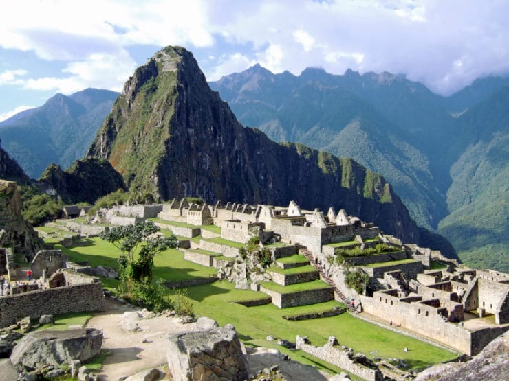 Wide landscape shot of the lost Incan city of Machu Pichu near Cusco, Peru