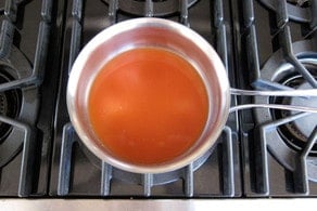 Tomato juice in a saucepan.