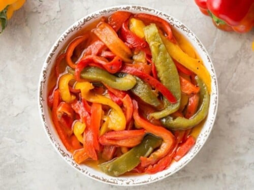 A bowl of roasted peppers