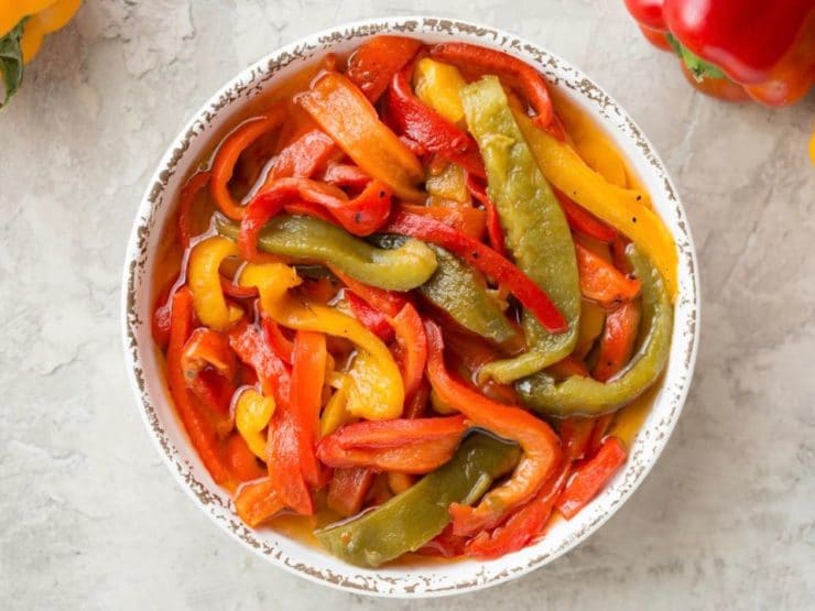 A bowl of roasted peppers