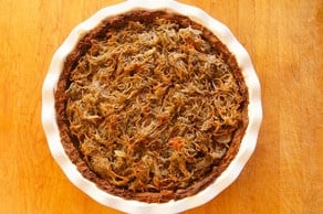 Image of Potato Crusted Roasted Vegetable Pot Pie served on a white plate