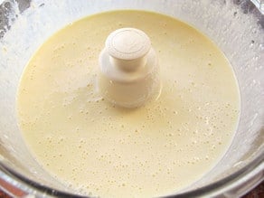 Eggs and cheese blended in a food processor.