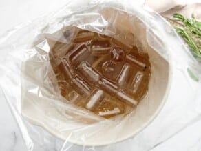 Overhead shot of a stock pot filled with turkey brine.