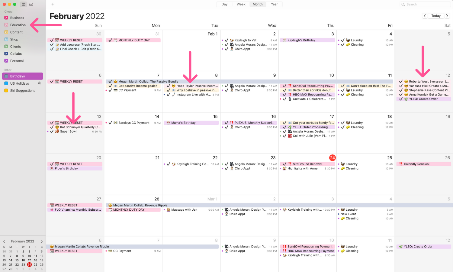 screenshot of my digital calendar showing how I schedule my business education time
