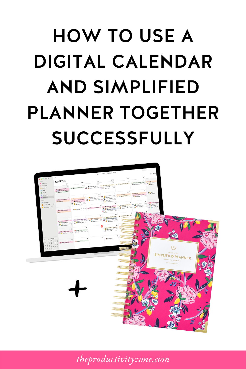 Open laptop showcasing digital calendar and Daily Fuchsia Chinoiserie Simplified Planner