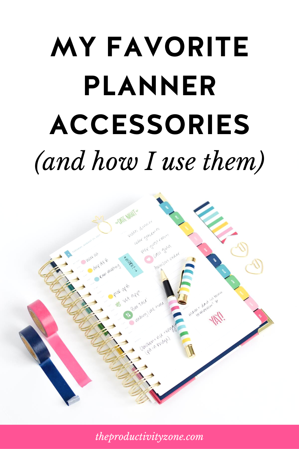 Simplified Planner folded over to show off a daily page using colorful planner accessories