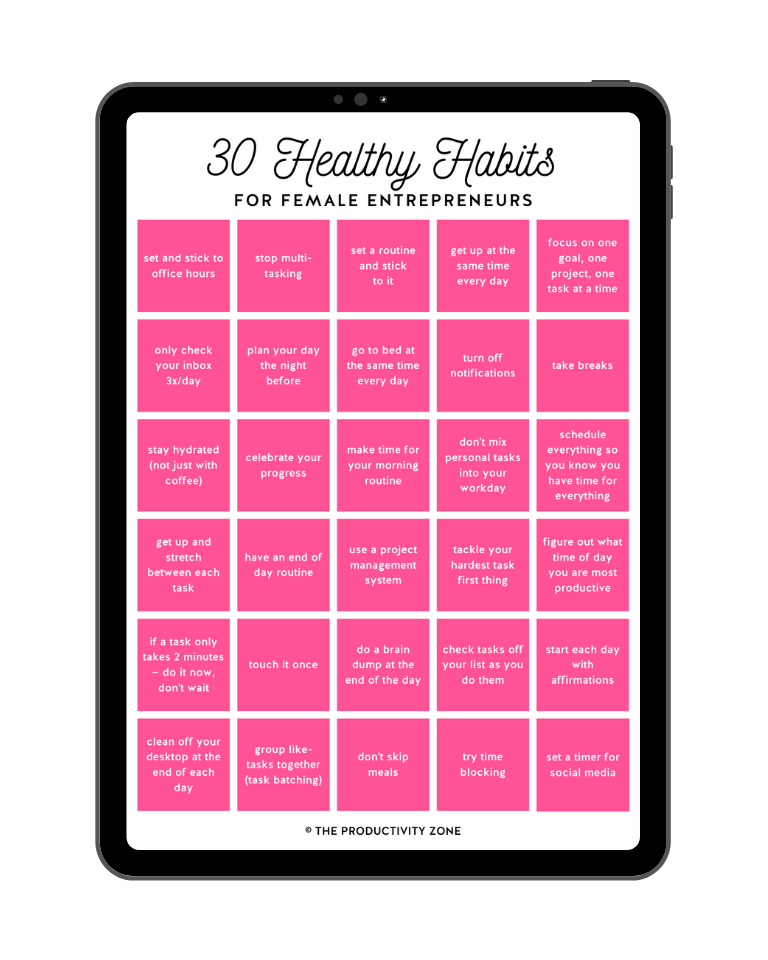 Healthy Habits for Female Entrepreneurs iPad mockup.