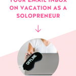 a blush pink and white diagonal split background with a circular photo of a laptop with a black eye mask with the word OFFLINE printed on it in white, hot pink text, and a hot pink arrow