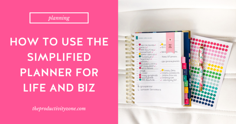 Daily Simplified Planner lying open with a sheet of color-coding stickers and happy floral pen